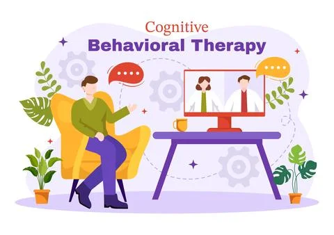 CBT or Cognitive Behavioural Therapy Vector Illustration with Person Manage.. Stock Illustration