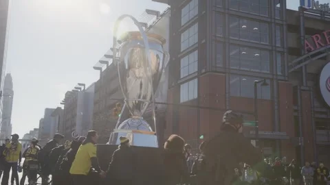Cbus Crew celebrating Major League Soccer 2023 Victory and Trophy Cup in Parade Stock Footage 260831553