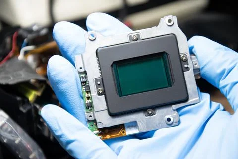 CCD image sensor, the internal imaging component of a DSLR camera, camera r.. Foto stock