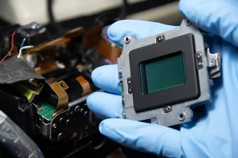 CCD image sensor, the internal imaging component of a DSLR camera, camera r.. Stock Photos