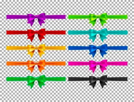 CCollection of silk realistic colored bows with ribbons. Set of beautiful gift Stock Illustration
