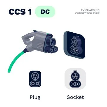 CCS Combo 1 Standard Charging Connector Plug and Socket. Illustrazione stock