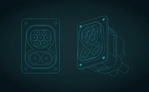 CCS Combo 2 EV charging port blueprints Stock Illustration