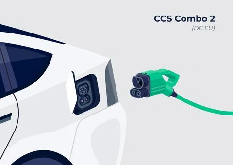 CCS Combo 2 standard charging connector plug and socket. Illustrazione stock
