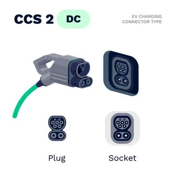 CCS Combo 2 Standard Charging Connector Plug and Socket. Stock Illustration