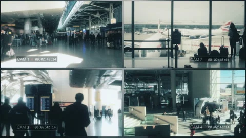 CCTV Airport Security System People Surveillance Monitors Stock Footage 150877832