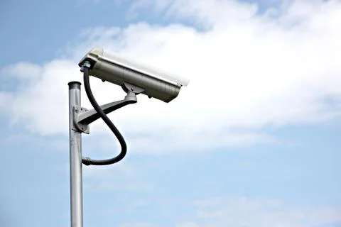 Cctv on blue sky background. Foto stock