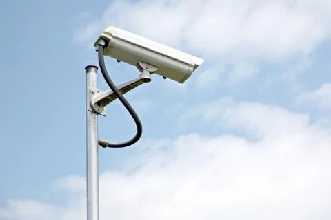 Cctv on blue sky background. Foto stock