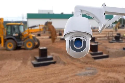 CCTV with Blurring Building construction background. Stock Photos