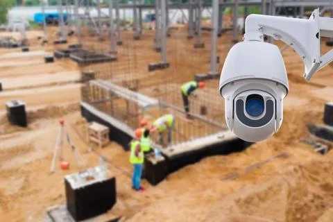 CCTV with Blurring Building construction background. Stock Photos