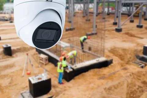 CCTV with Blurring Building construction background. Stock Photos