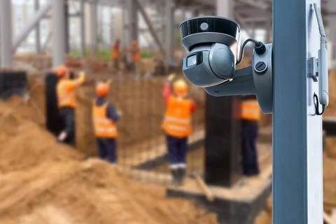 CCTV with Blurring Building construction background. Stock Photos