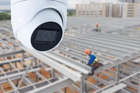 CCTV with Blurring Building construction background. Stock Photos