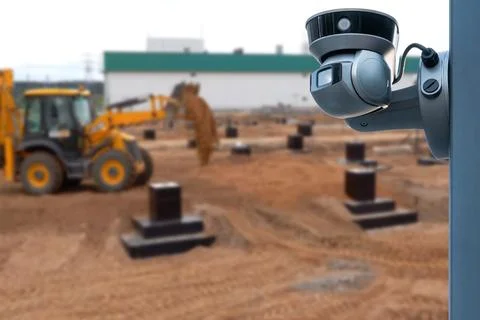 CCTV with Blurring Building construction background. Stock Photos