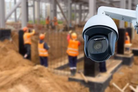 CCTV with Blurring Building construction background. Stock Photos