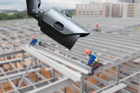 CCTV with Blurring Building construction background. Stock-Fotos