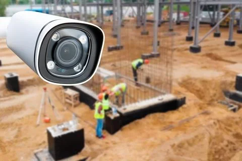 CCTV with Blurring Building construction background. Stock Photos