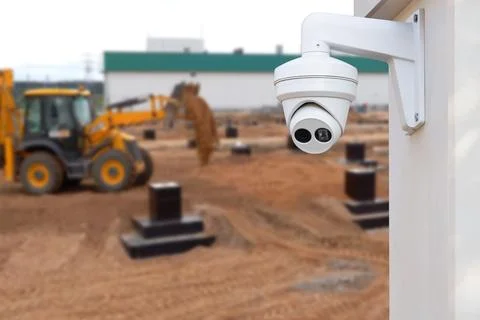 CCTV with Blurring Building construction background. Stock Photos