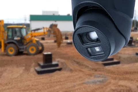 CCTV with Blurring Building construction background. Stock Photos
