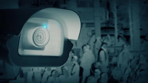 CCTV Camera And City Crowds Inverted View Stock Footage 334448767