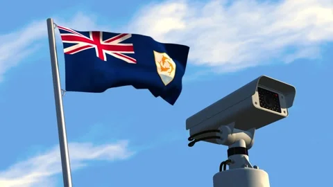 CCTV camera with  Anguilla flag Stock Footage 276310177