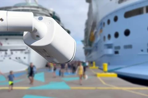 CCTV camera on the background of a cruise ship. Stock Photos