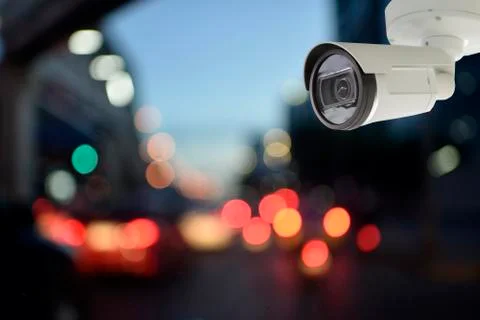 Cctv camera with  blur background Stock Photos