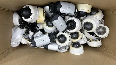The CCTV camera is broken and cannot be used. It's electronic waste. Placed.. Stock Photos