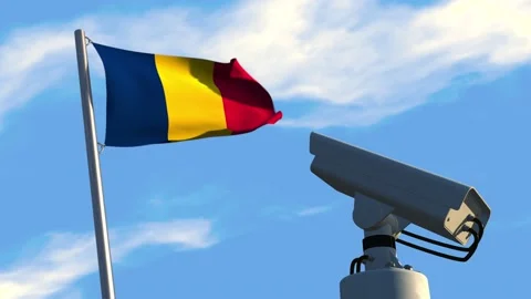 CCTV camera with Chadian flag with SFX Stock Footage 199299369
