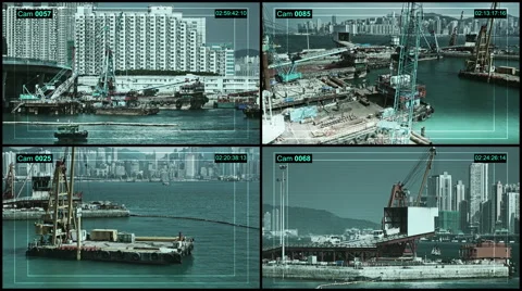 Cctv camera construction barge at Victoria Harbor in Hong Kong. Video stock 58596198