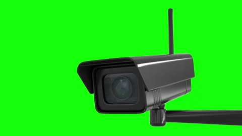 CCTV Camera with Flashing Red LED Isolated on Green Screen Video stock 338324253
