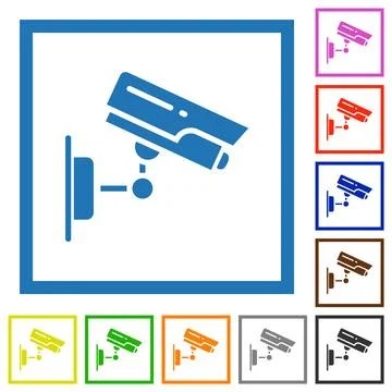 CCTV camera flat framed icons 스톡 일러스트