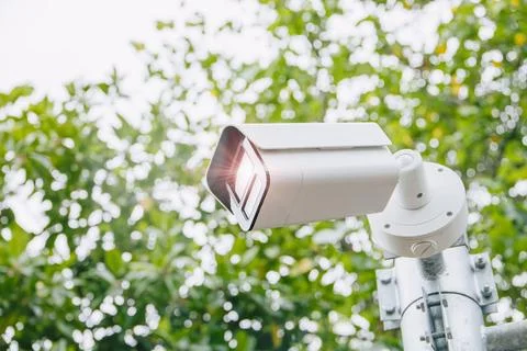 CCTV Camera in forest public park garden or national park for security and .. Foto stock