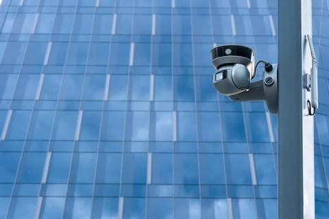 CCTV camera front of office building. Close-up. Stock Photos