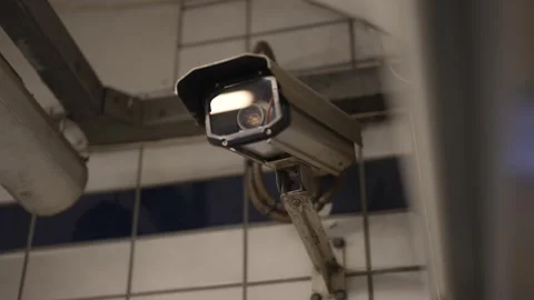 CCTV camera gimbal slow mo Stockbeeldmateriaal 252877623