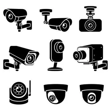 CCTV camera icons. Vector illustrations. Ilustração Stock