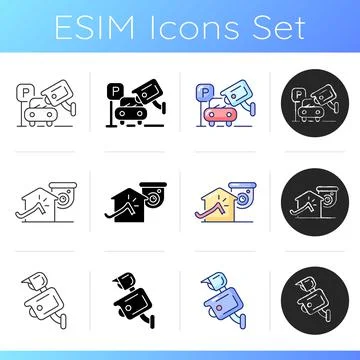 CCTV camera installation icons set Illustrazione stock