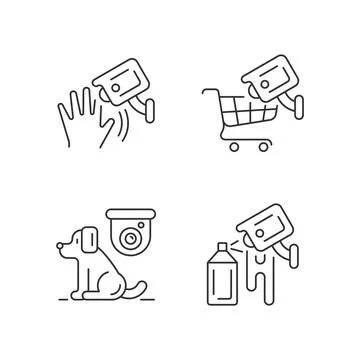 CCTV camera installation linear icons set Illustrazione stock