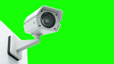 CCTV camera installed on Green screen. Scan the area for surveillance purposes.  Stock Footage 302875979