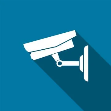 Cctv camera isolated on white background with long shadow black,Simple design Stock Illustration