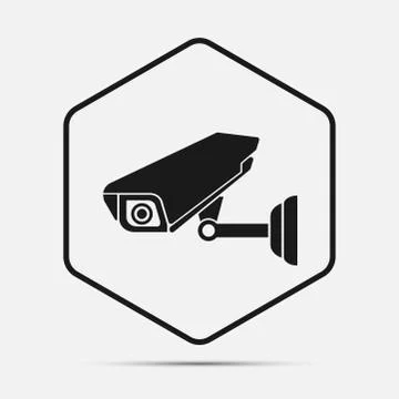 Cctv camera isolated on white background with long shadow black,Simple design Stock Illustration