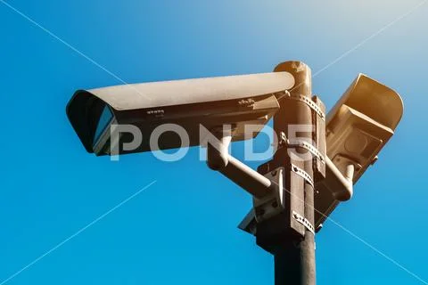 CCTV camera, modern era anti-terrorist electronic surveillance Stock Photos
