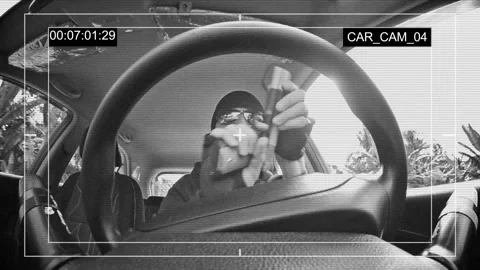 CCTV camera mounted inside the car shows a dangerous person with a weapon 스톡 동영상 98766427