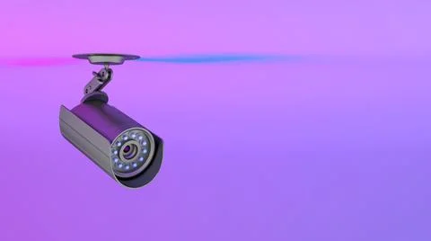 Cctv camera in neon purple lighting Stock Illustration