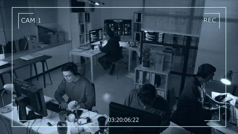 CCTV Camera Observing Scam Call Center Employees at Work in Office Stock Footage 310374433