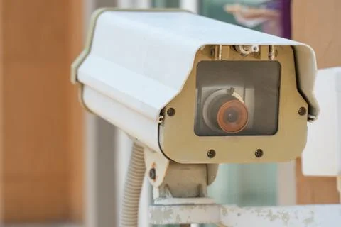 CCTV camera or outdoor security cameras on a wall, video protection safety sy Foto stock