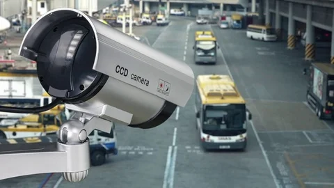 CCTV camera or surveillance operating in airport, rush and transportation Stock Footage 83231615