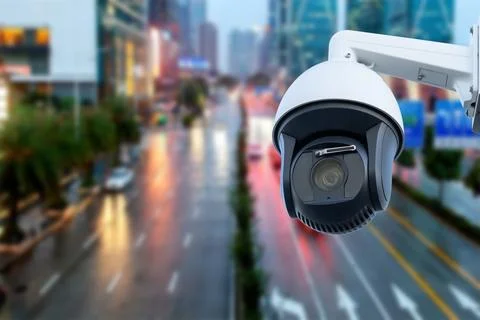 CCTV Camera or surveillance Operating on traffic road. Stock Photos
