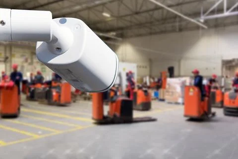 CCTV Camera or surveillance operating inside industrial factory. Stock Photos
