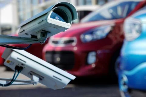 CCTV camera or surveillance system for car dealer monitoring Stock Photos